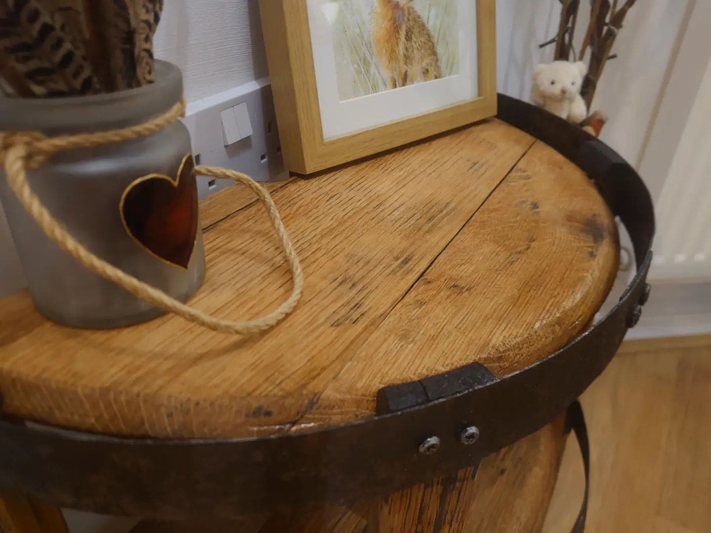 Oak Side Lamp End Table Made From Whisky Barrel Oak - Image 6