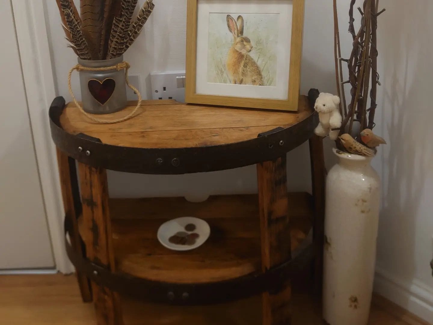 Oak Side Lamp End Table Made From Whisky Barrel Oak - Image 7