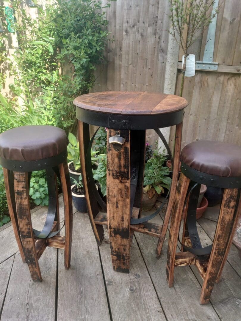 Whisky Barrel Bar Stools and Table Set - Image 5