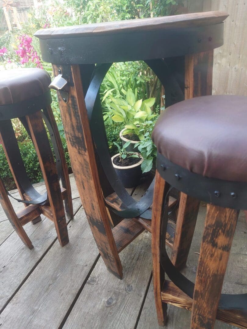Whisky Barrel Bar Stools and Table Set - Image 6