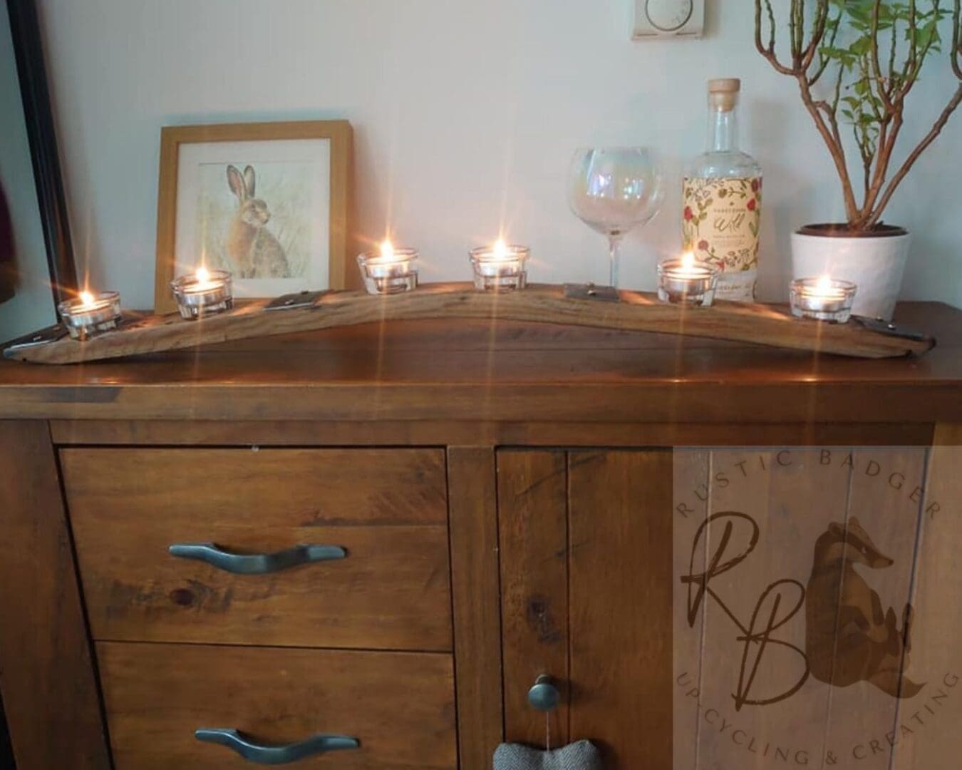 Whisky Barrel Stave Oak Candle Holder with 5 Glass Holders - Image 2