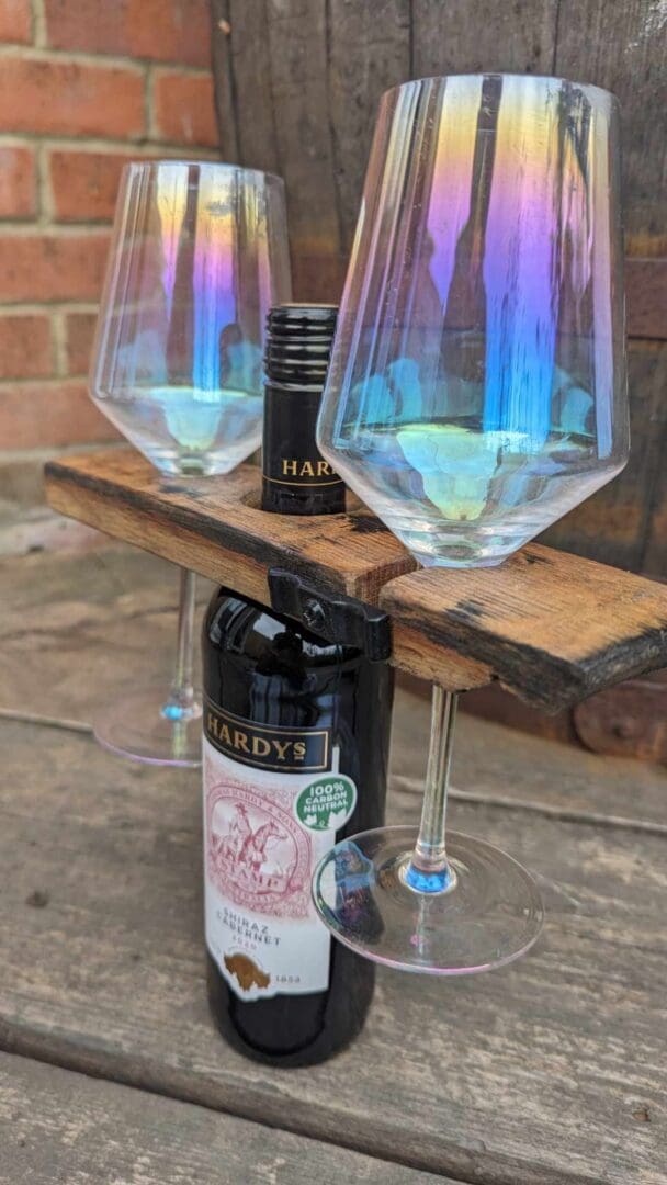 Oak Wine & Glass Bottle Butler - Made From Whisky Barrel Oak - Image 2
