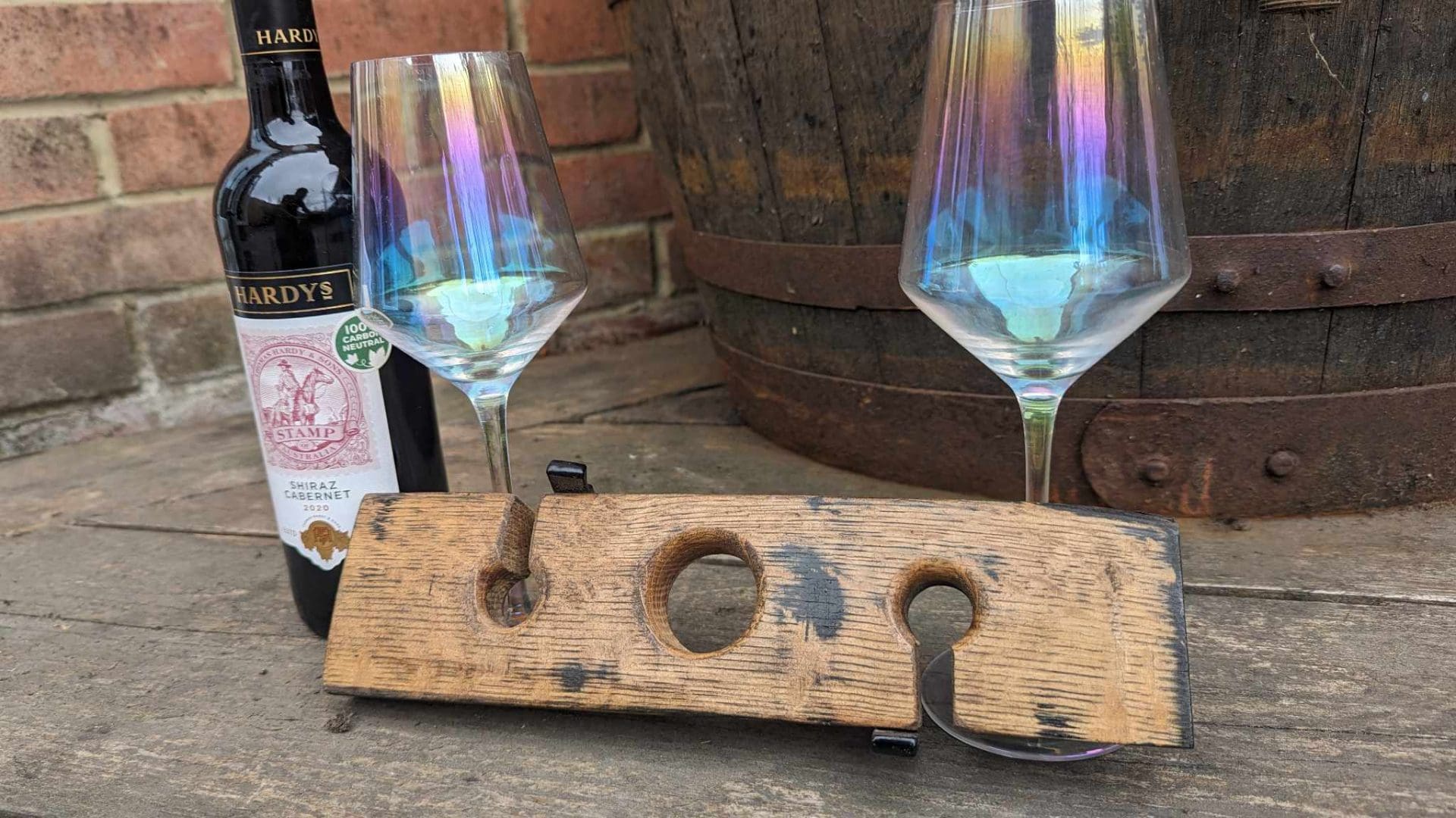 Oak Wine & Glass Bottle Butler - Made From Whisky Barrel Oak - Image 5