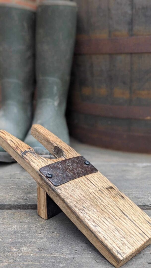 rustic oak bootjack puller made from whisky barrel oak