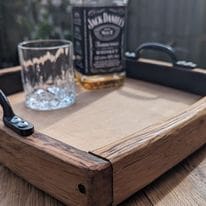 rustic tray made from whisky barrel oak with handles