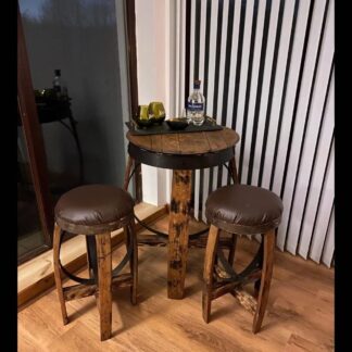 pub style oak table and stool set made from whisky barrel oak