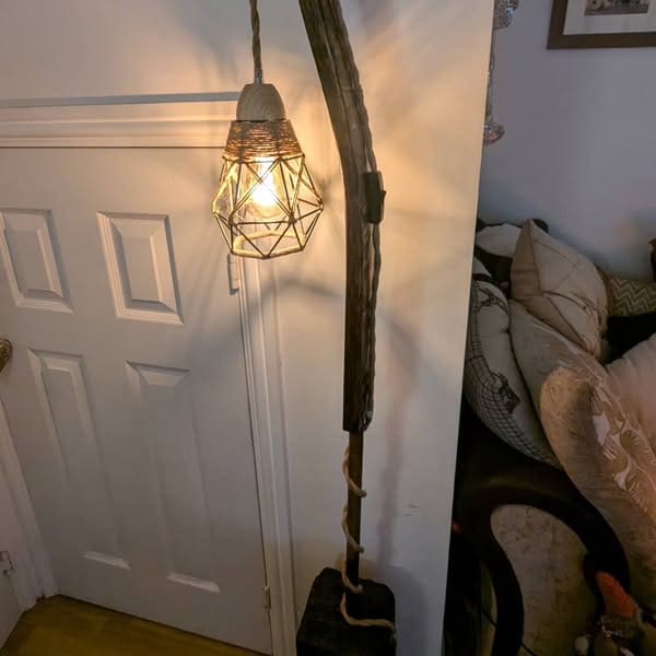rustic floor lamp made from whisky barrel stave