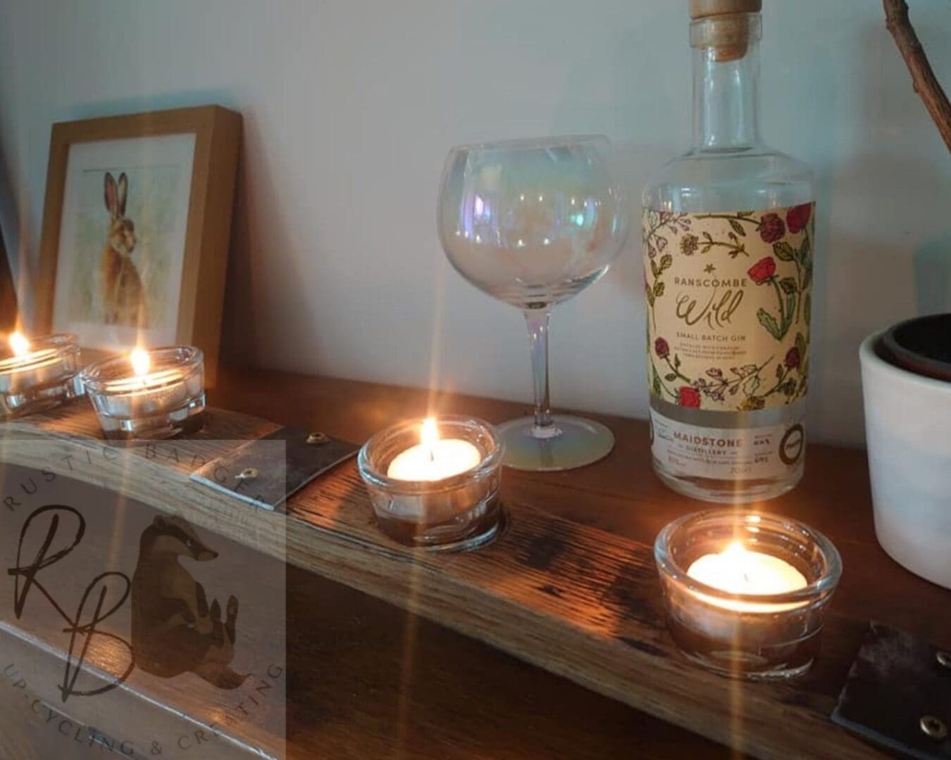 Whisky Barrel Stave Oak Candle Holder with 5 Glass Holders - Image 4