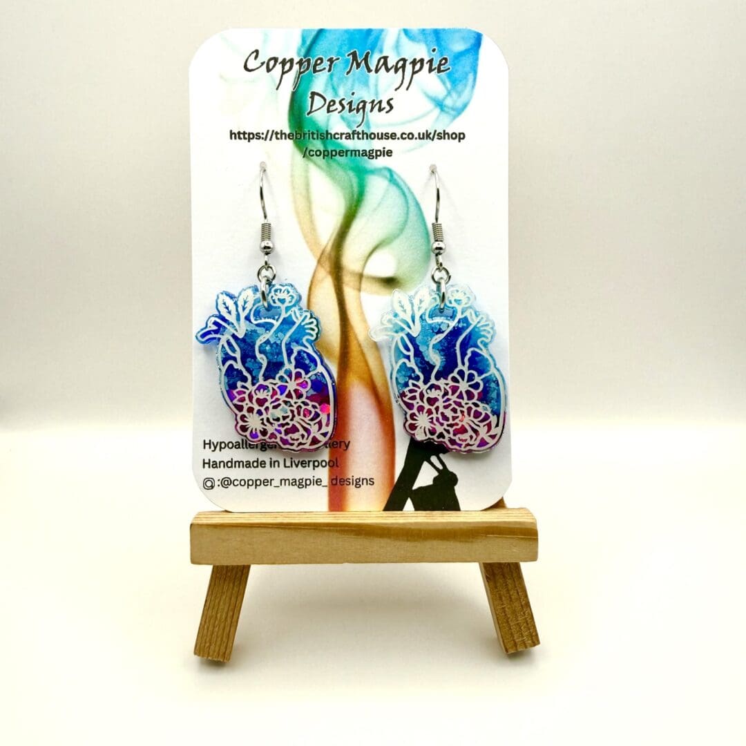 Floral Anatomical Heart Statement Earrings - Image 5
