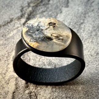 Black leather and tiger dendritic agate bracelet - front view