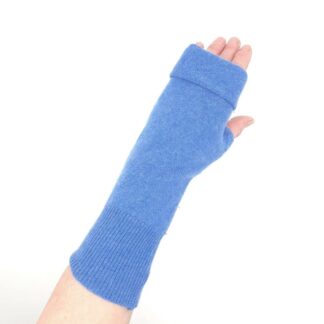 Bluebell fingerless gloves on a hand