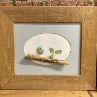 Blue Tit Fused Glass Framed Art