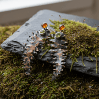 Bracken Earrings, Amber, Peridot and Copper
