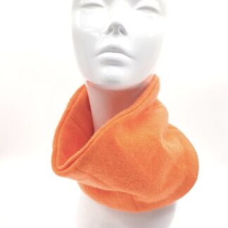 Orange neck warmer on model