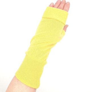 Bright yellow fingerless gloves on a hand
