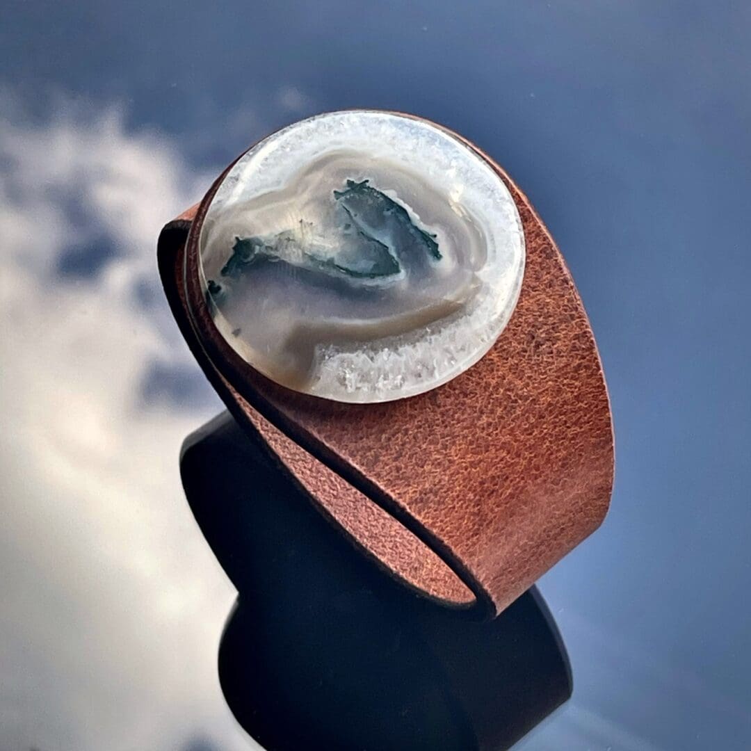 Boho Brown Leather chunky Solar Moss Bracelet