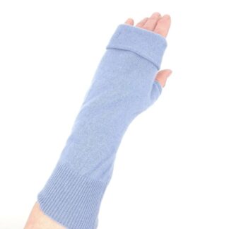 Chambray fingerless gloves on a hand