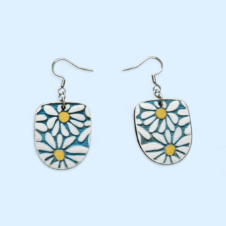 Daisy Engraved Drop Wooden Earrings