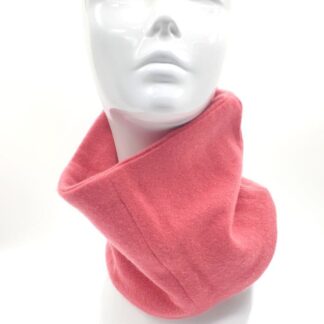 Model wearing dusky pink neck warmer