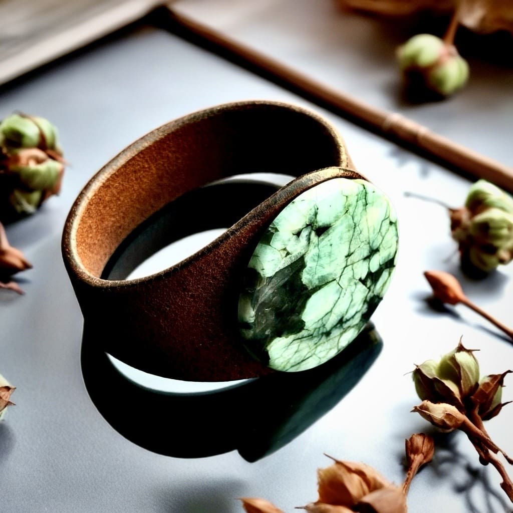 Brown leather and Emerald gemstone bracelet cuff