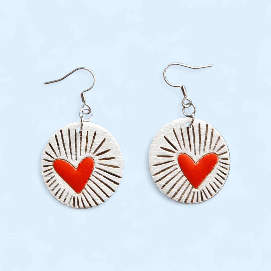 Engraved Wooden Heart Earrings