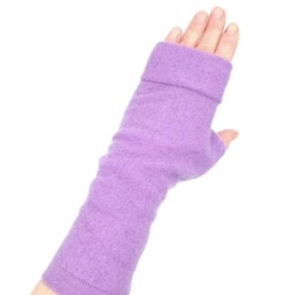 Heather fingerless gloves on a hand