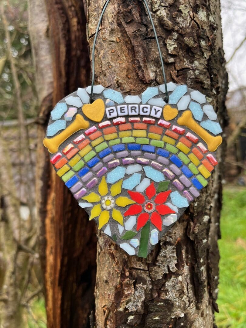 Personalised Dog Memorial mosaic heart on slate - outdoor tribute. - Image 7