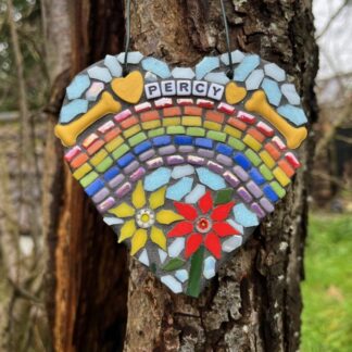Personalised Dog Memorial mosaic heart on slate - outdoor tribute.
