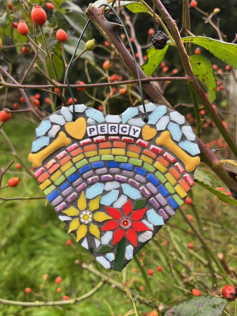 Personalised Dog Memorial mosaic heart on slate - outdoor tribute. - Image 4