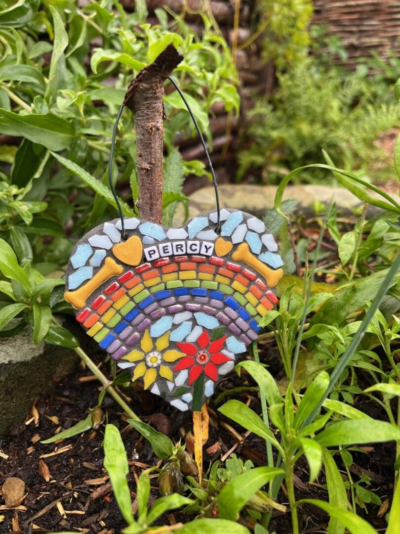 Personalised Dog Memorial mosaic heart on slate - outdoor tribute. - Image 3