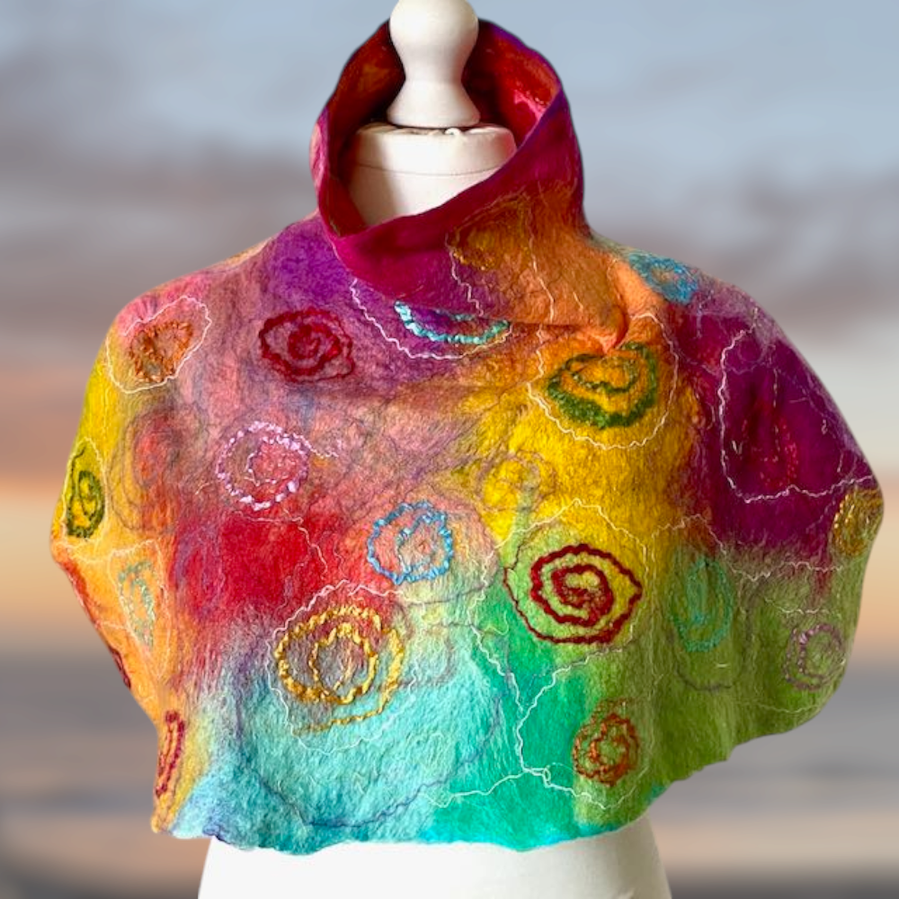 Wool Felt Poncho Harlequin Fayre Handmade Felt Reversible Neckwarmer - Image 3