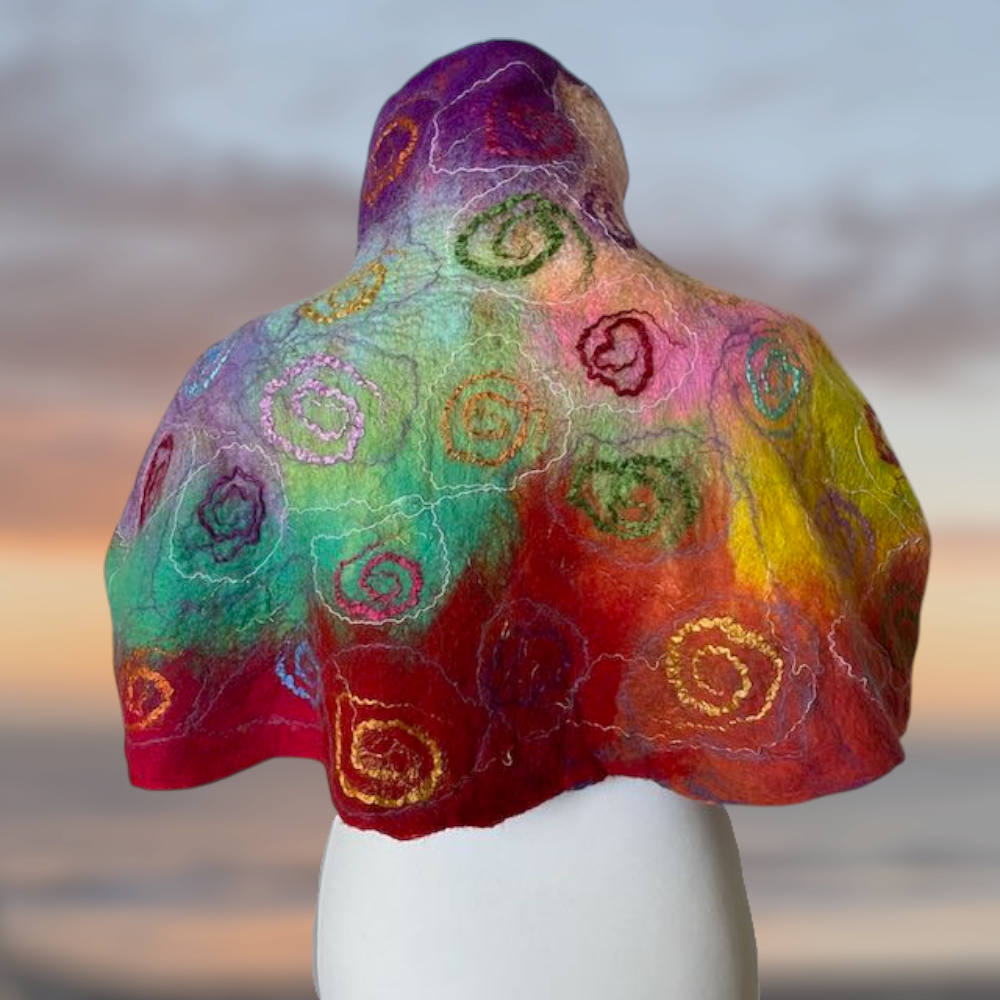 Wool Felt Poncho Harlequin Fayre Handmade Felt Reversible Neckwarmer - Image 4