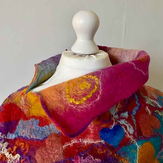 Wool Felt Poncho Harlequin Fayre Handmade Felt Reversible Neckwarmer - Image 5