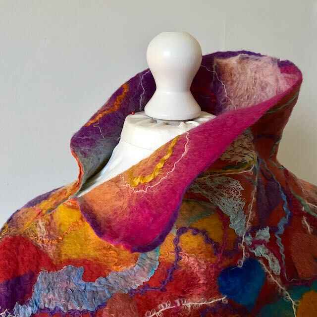 Wool Felt Poncho Harlequin Fayre Handmade Felt Reversible Neckwarmer - Image 6
