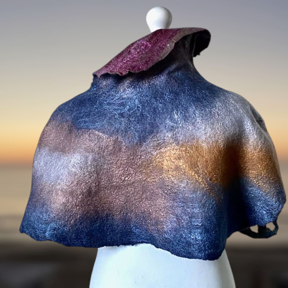 Wool Felt Poncho Seaweed Handmade Felt Reversible Neckwarmer - Image 6