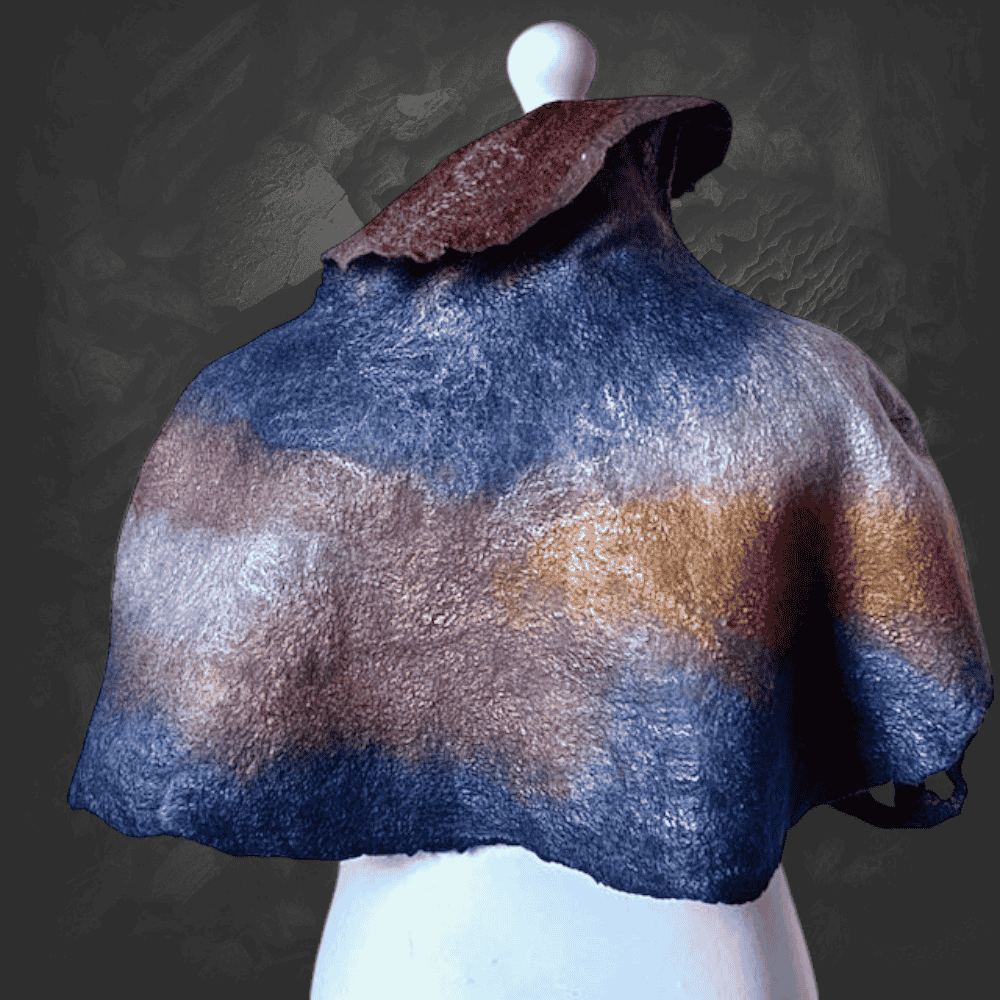 Wool Felt Poncho Seaweed Handmade Felt Reversible Neckwarmer - Image 3