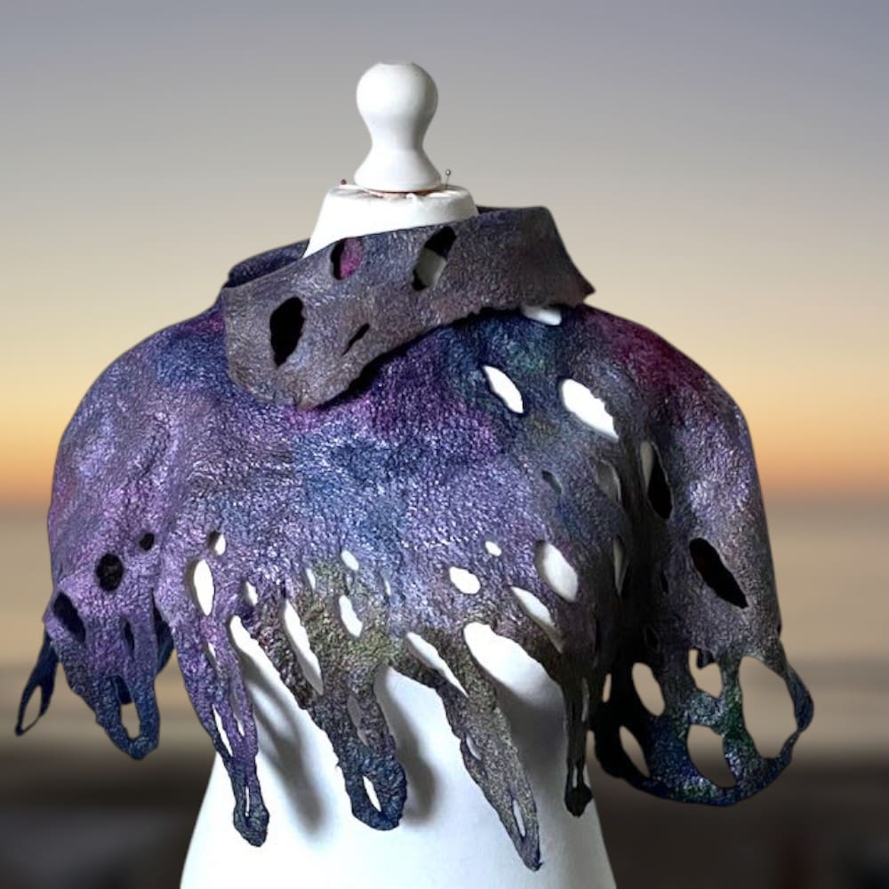 Wool Felt Poncho Seaweed Handmade Felt Reversible Neckwarmer - Image 7