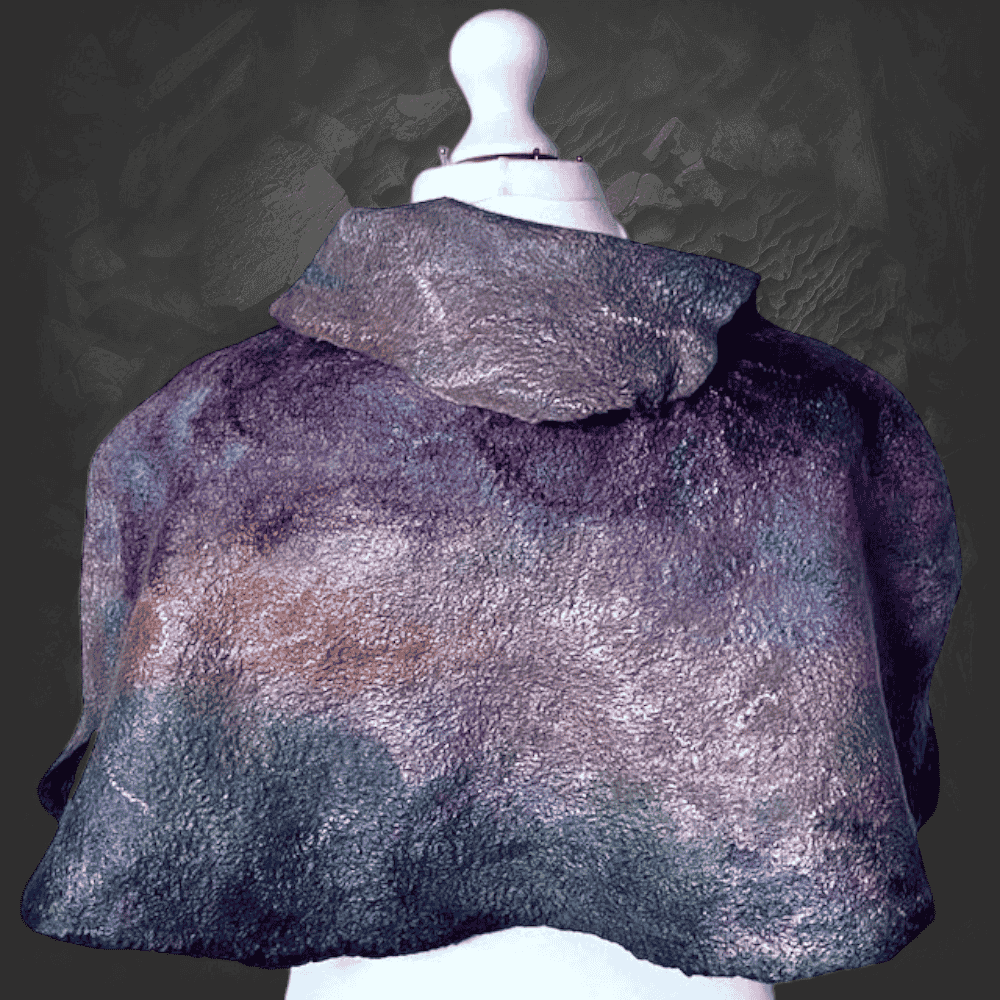 Wool Felt Poncho Seaweed Handmade Felt Reversible Neckwarmer - Image 5