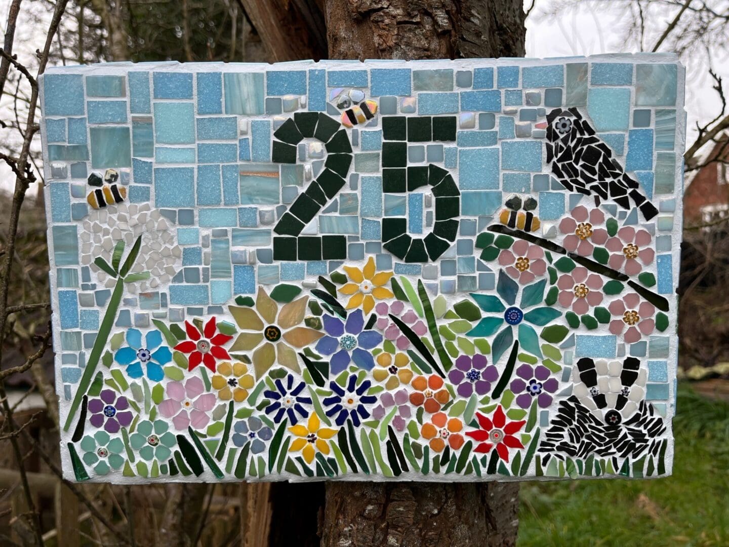 Handmade Mosaic house or Business sign - crafted to order. A unique statement piece.