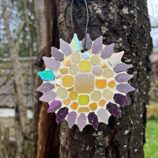 Blooming Garden Mosaic flower - crafted on natural slate, gift for those who love characterful outdoor decor.