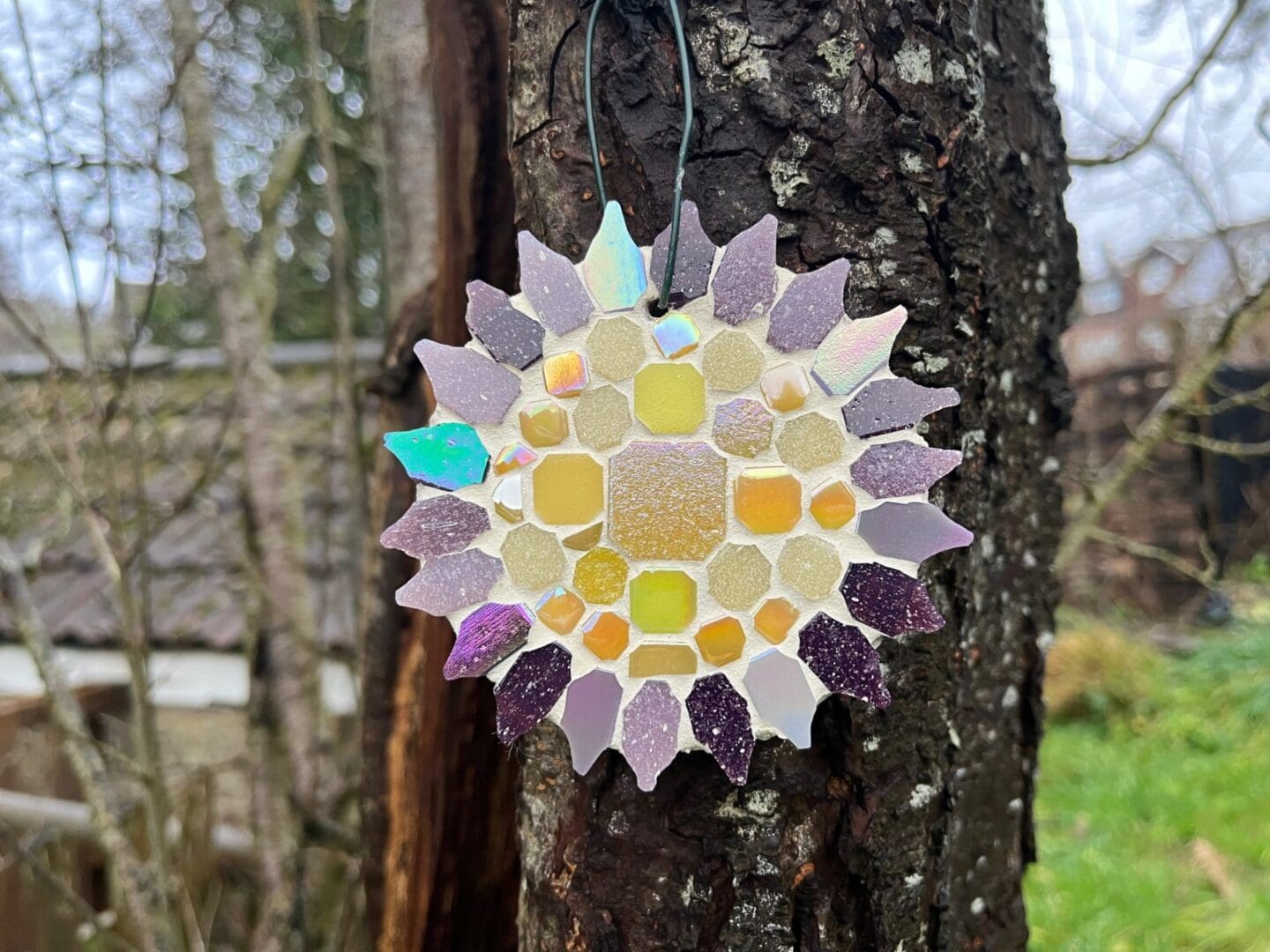 Blooming Garden Mosaic flower - crafted on natural slate, gift for those who love characterful outdoor decor.