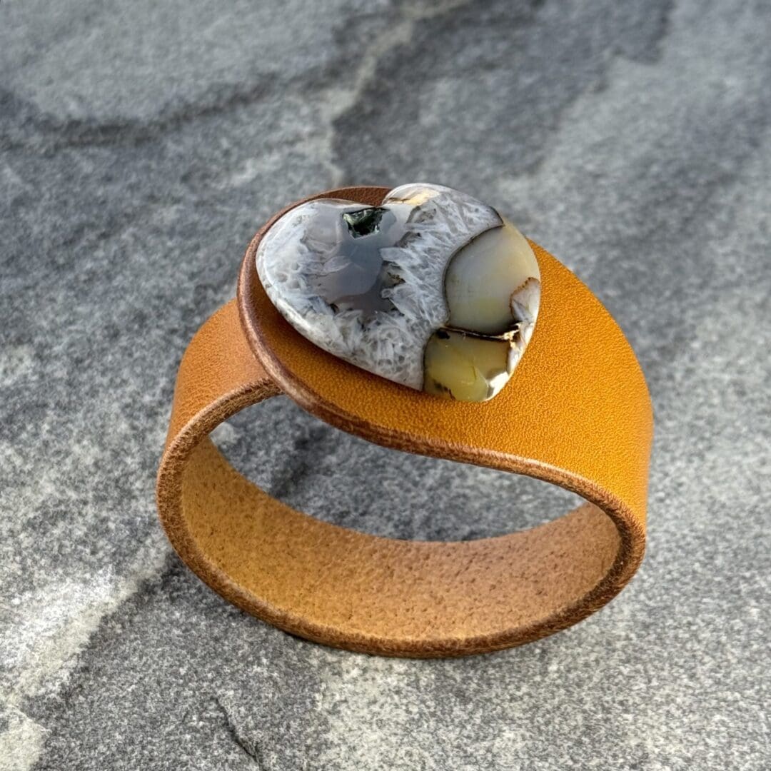 Natural leather wristband in mustard
