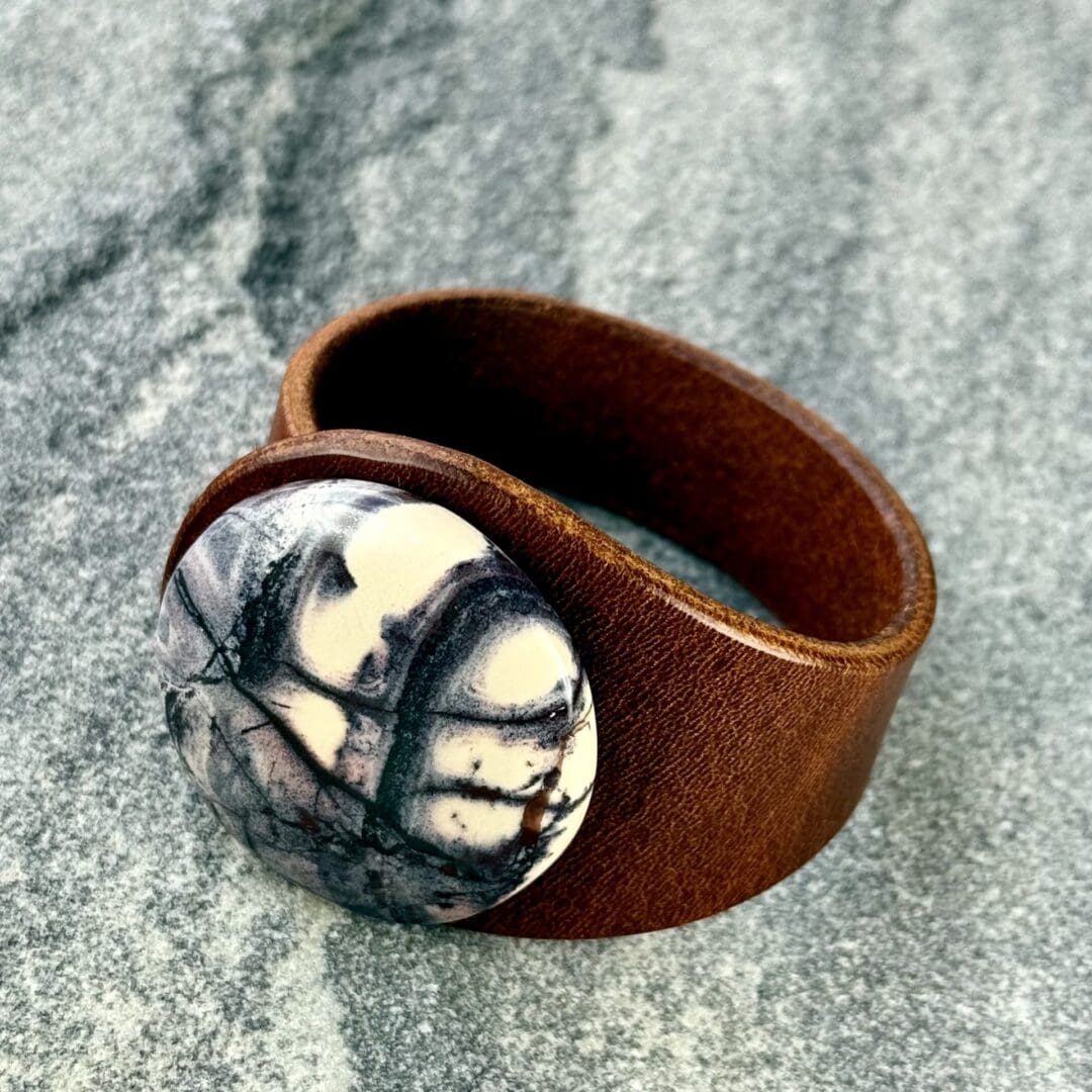 Natural Porcelain Jasper Real Leather Bracelet made by Freak Like Me in Bristol
