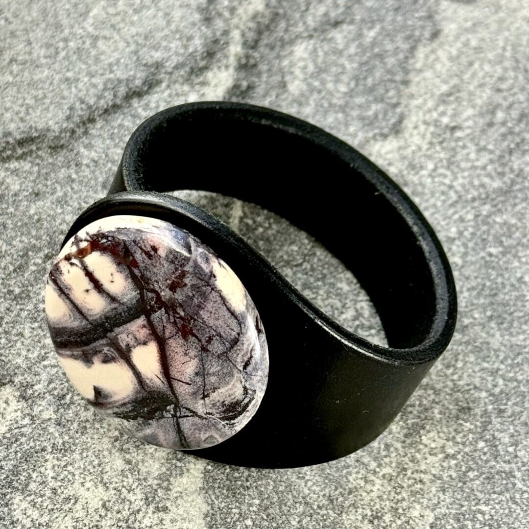 Natural Porcelain Jasper Real Leather Bracelet made by Freak Like Me in Bristol