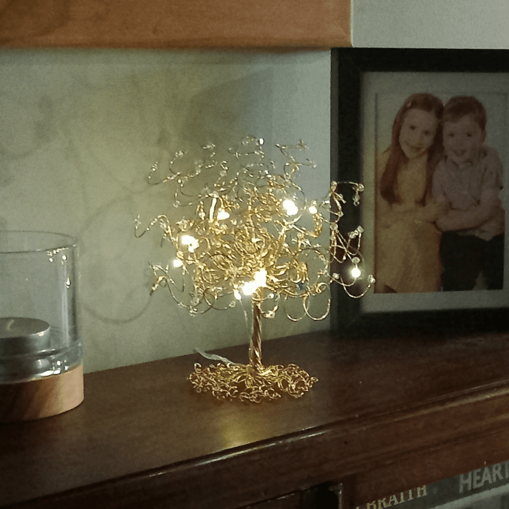 Personalised Wedding & Anniversary Cake Topper Keepsake - Gold Wire Crystal Tree - Image 6