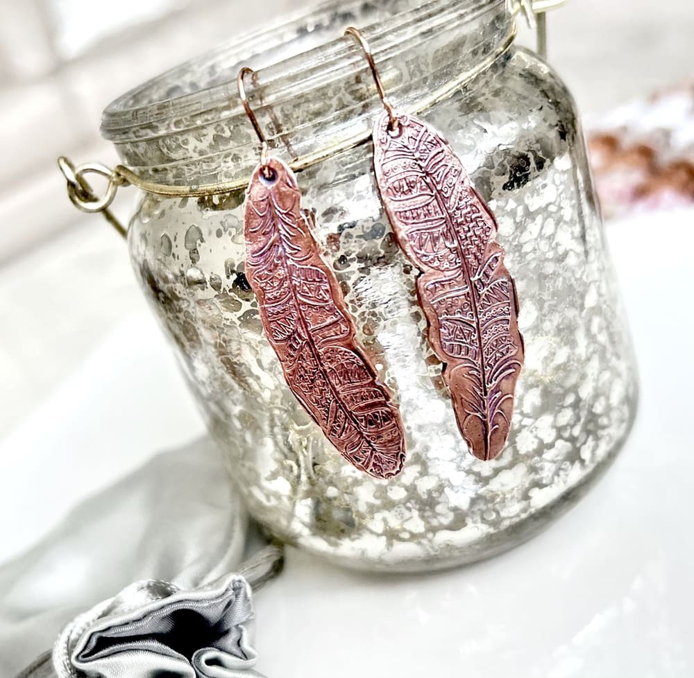 Copper Feather Earrings—Handcrafted - Image 5