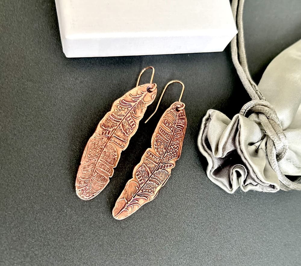 Copper Feather Earrings—Handcrafted - Image 4