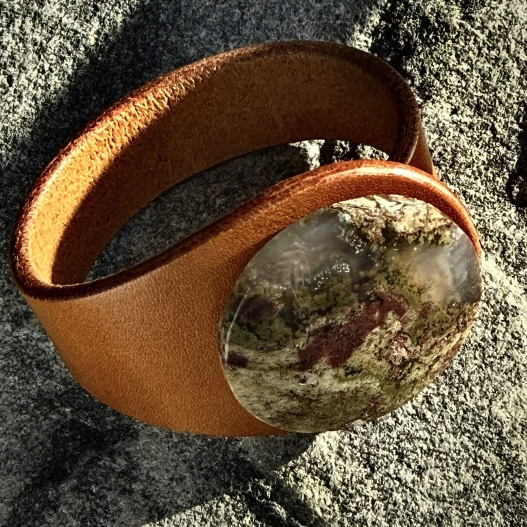 Natural Scenic Moss Agate Gemstone Leather Bracelet - Image 5