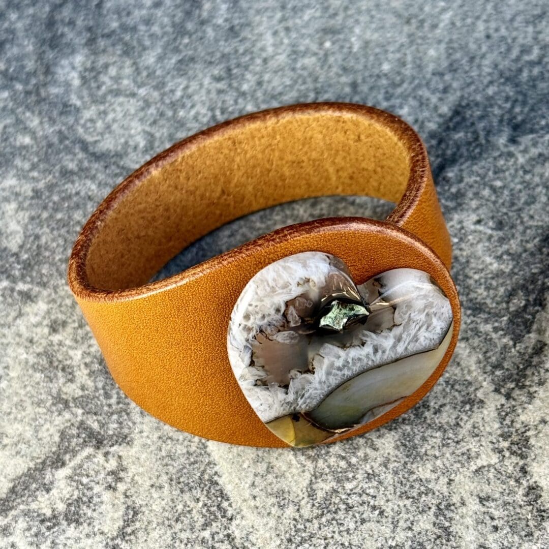 Natural Montana Agate Gemstone Leather Bracelet. Made by Freak Like Me in Bristol.