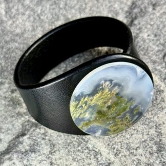 Moss Agate and black leather bracelet